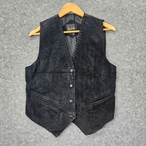 Vintage Western Leather Vest Women Small Black Waistcoat Whipstitch LEARSI 18x22